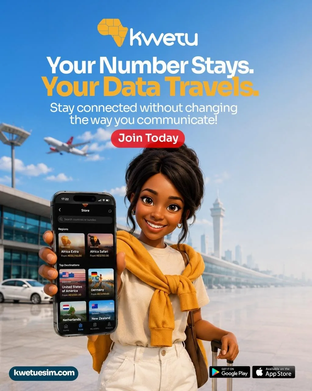 Kwetu eSIM allows travellers to purchase and activate mobile data plans for more than 190 destinations without replacing their physical SIM cards