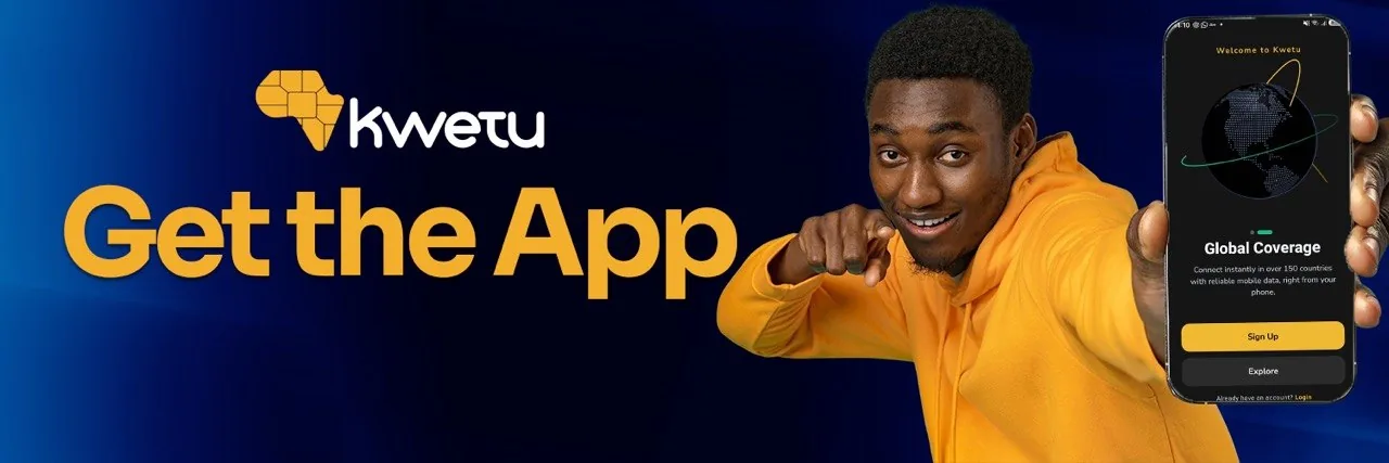 Kwetu eSIM app showing travel eSIM options for staying connected while abroad.