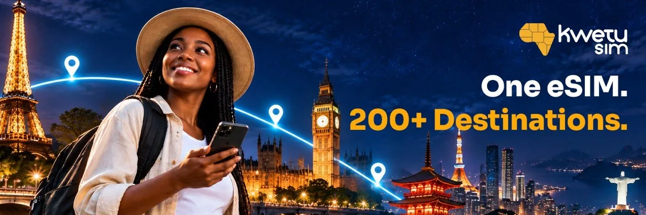 Traveller using a smartphone with an eSIM while travelling across multiple countries.