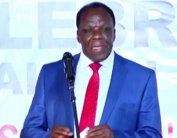 Cabinet Secretary for Co-operatives and Micro, Small and Medium Enterprises (MSMEs) Development Wycliffe Oparanya addressing the audience during the 2025 Ushirika Day celebrations in Nairobi, marking the International Year of Cooperatives.