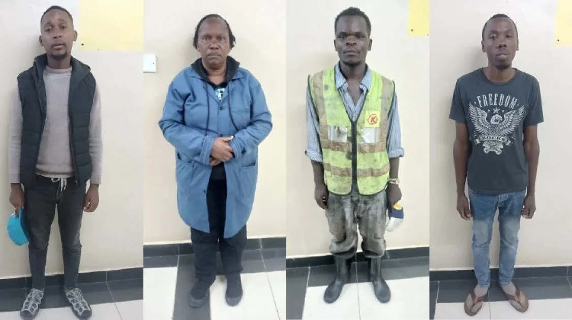 Four suspects arrested at Wilson Airport after detectives intercepted a vehicle carrying jet fuel believed to have been siphoned from an aircraft under maintenance.